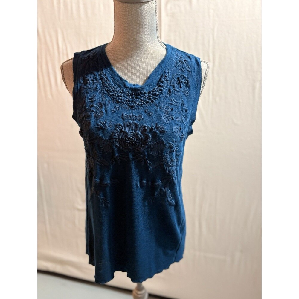 Sundance XS Blue Floral Embroidered V-Neck Sleeveless Tank Top NWOT